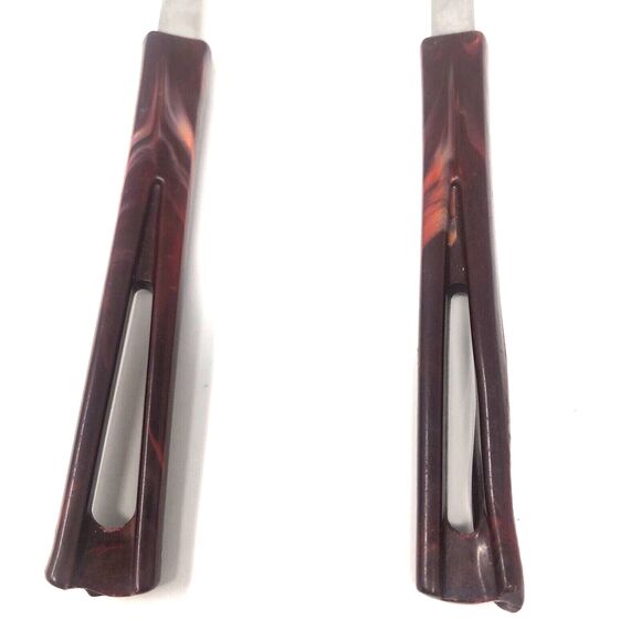 Vintage Maroon Bakelite Style Handles Stanhome Spatula & Large Slotted Spoon Set - Picture 3 of 11